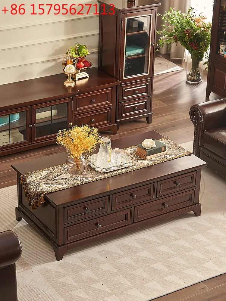 

Ретро-столик из массива дерева для гостиной, современный простой квадратный столик с местом для хранения, приставной столик из вишневого дерева.