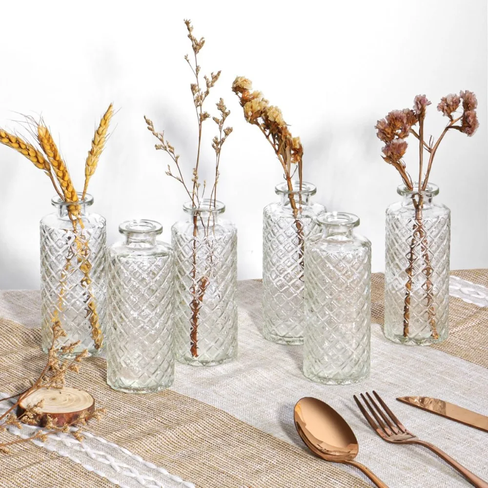 

Transparent glass vase set, 6 mini retro wedding vases, small decorative vase vases