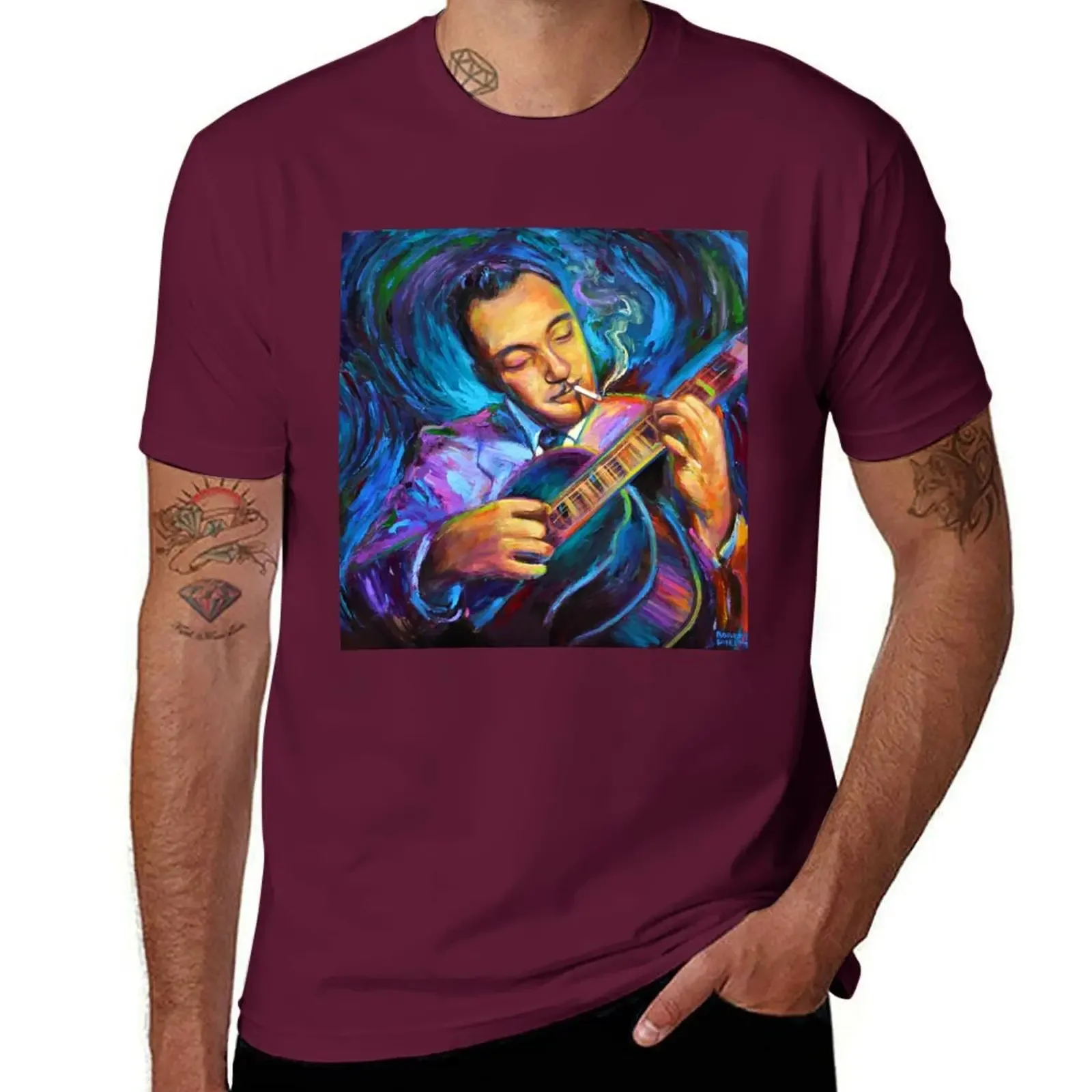 Django Reinhardt Gypsy Jazz Guitarist by Robert Phelps T-Shirt sublime tops kawaii clothes t shirts for men cotton Round Collar