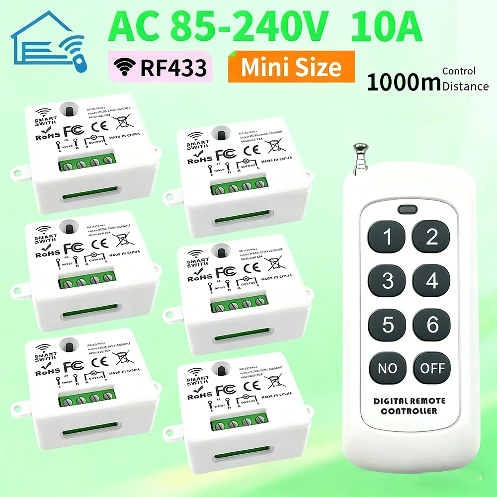 433MHz Wireless remote control switch, 110V to 220V AC power supply, 1 relay, 433MHz receiving module, for learning-type remote