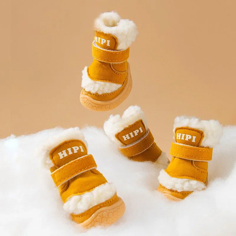 

4pcs/set Pet Dog Puppy Winter Warm Anti-slip Snow Boots Fashion Casual Dog Shoes Pet Dog Teddy Comfortable Cotton-Padded Shoes