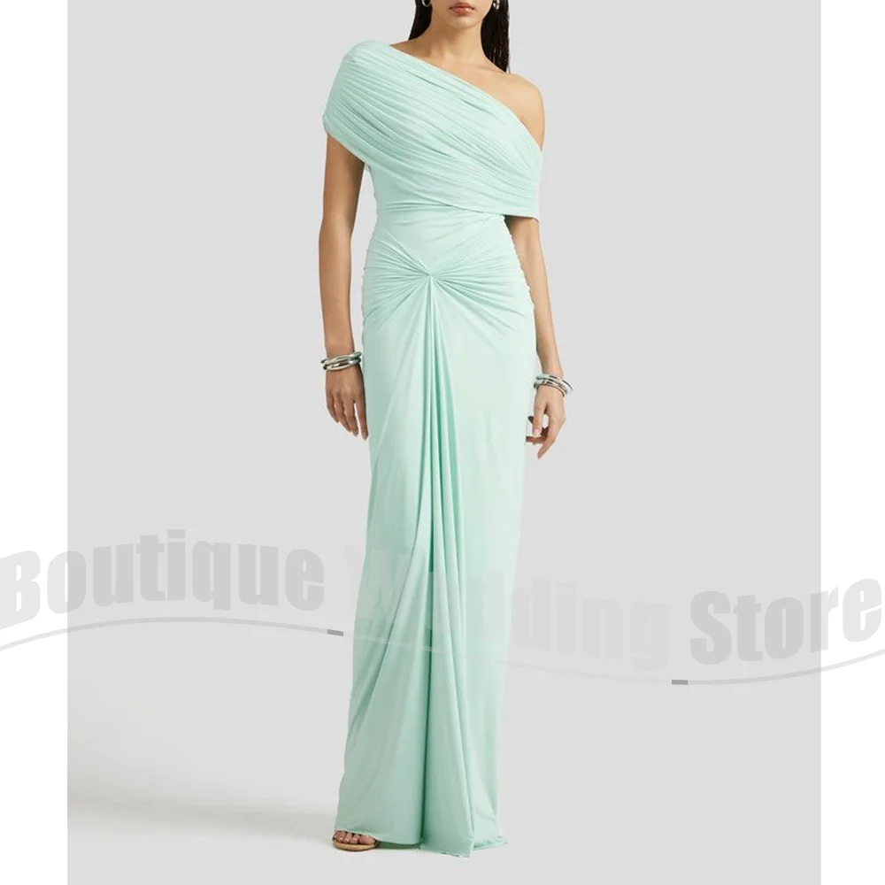 

Мятные платья для выпускного вечера Шикарные вечерние платья с открытыми плечами и рукавами для женщин длиной до пола Модные плиссированные вечерние платья с высокой талией