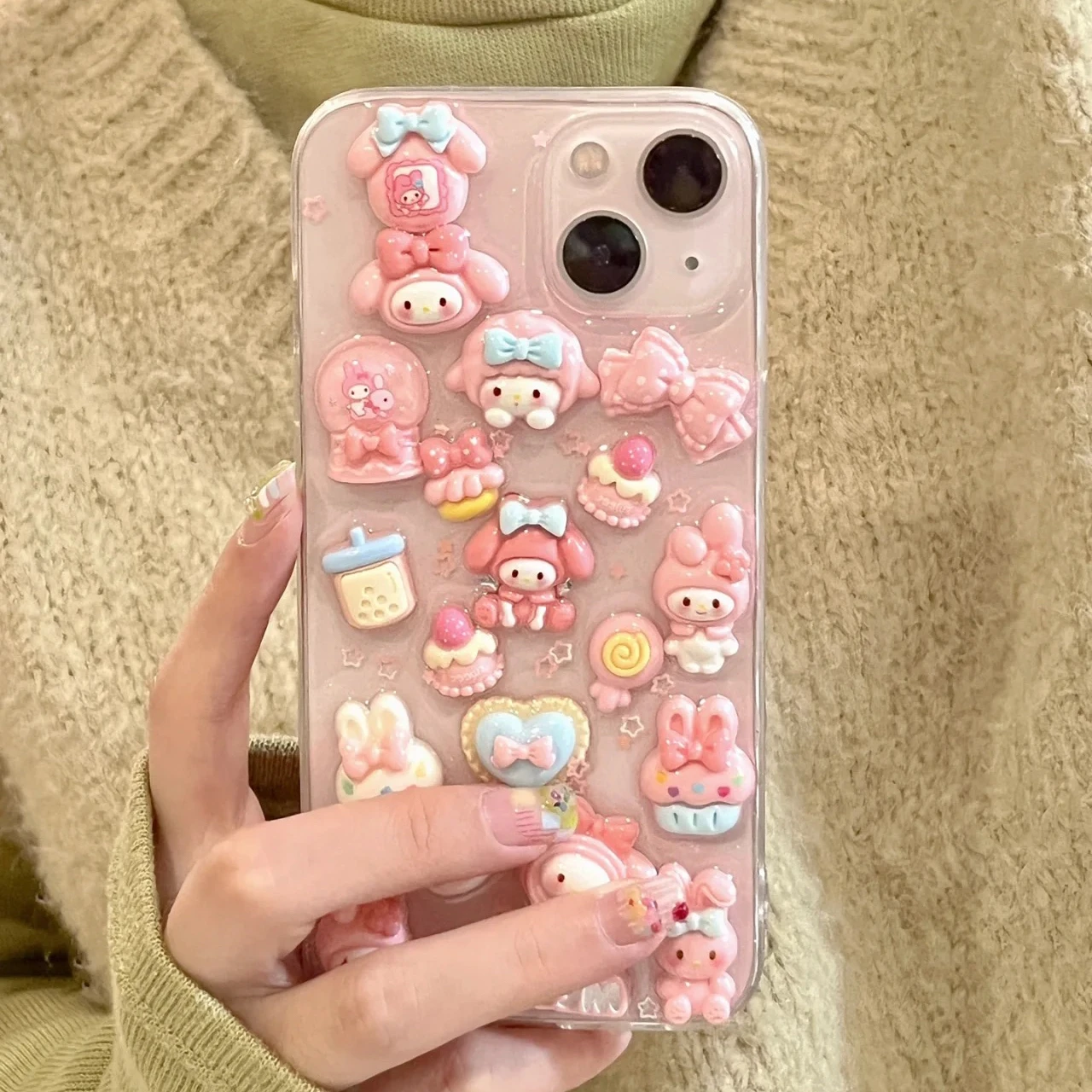 Kawaii My Melody 3D Doll Case for IPhone 16 15 14 13 12 11 XS/XR 7/8 Pro Max Sanrio Anime Kuromi Cute Fashion Protective Cover