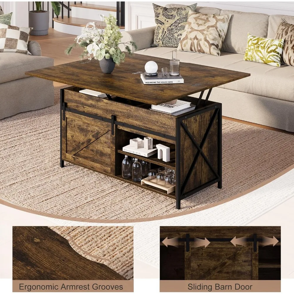 Convertible Coffee Table with Storage, Sliding Door, and Hidden Compartment: Multi-Functional Tea Table