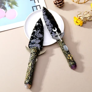 سكين الكريستال السج الطبيعي ، خنجر النينجا الأسود ، الأحجار الكريمة للطاقة المصقولة ، جمع هدية الكريستال ، الدعائم ، 1 قطعة أعلى 8 مبيعات سكين حجر السج - رقم 7