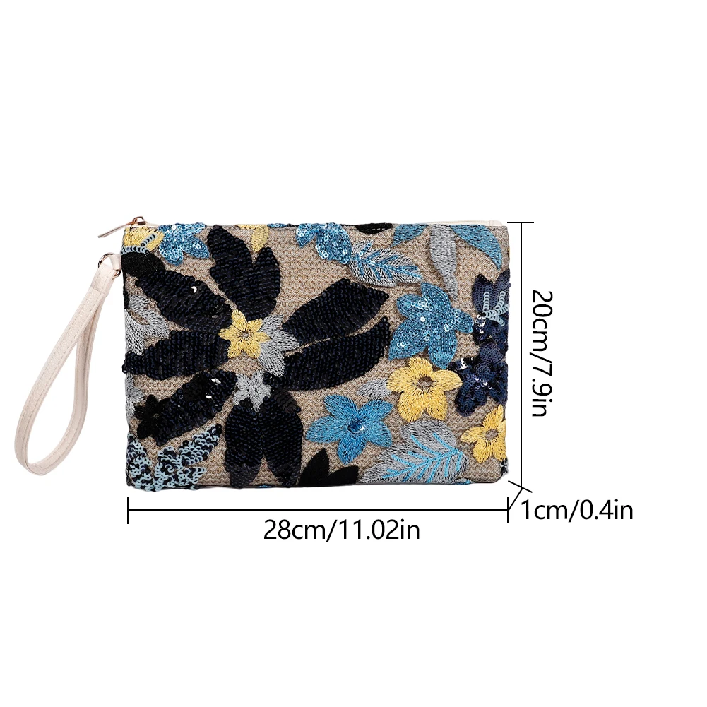 Ladies Money Clip Vintage Sequin Card Holder Wallets Lightweight Women Scratch Resistant Embroidered High-Capacity Daily Leisure