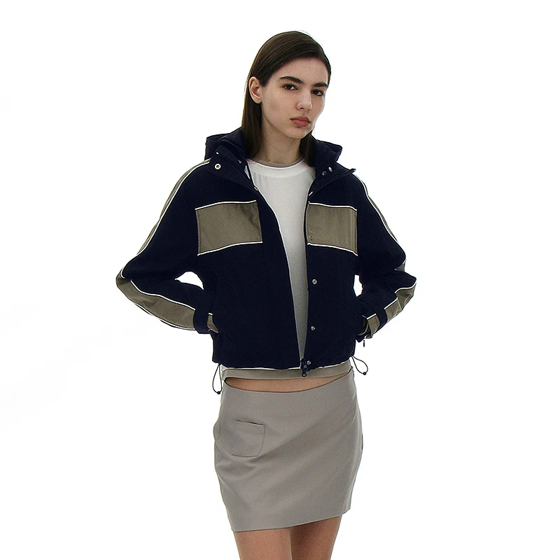 

Faionable Ladies Zipper Jaet 2025 Street Sle Loose Fit Long Sve Hooded ort Coat Partimento Polyester Cotton Blend