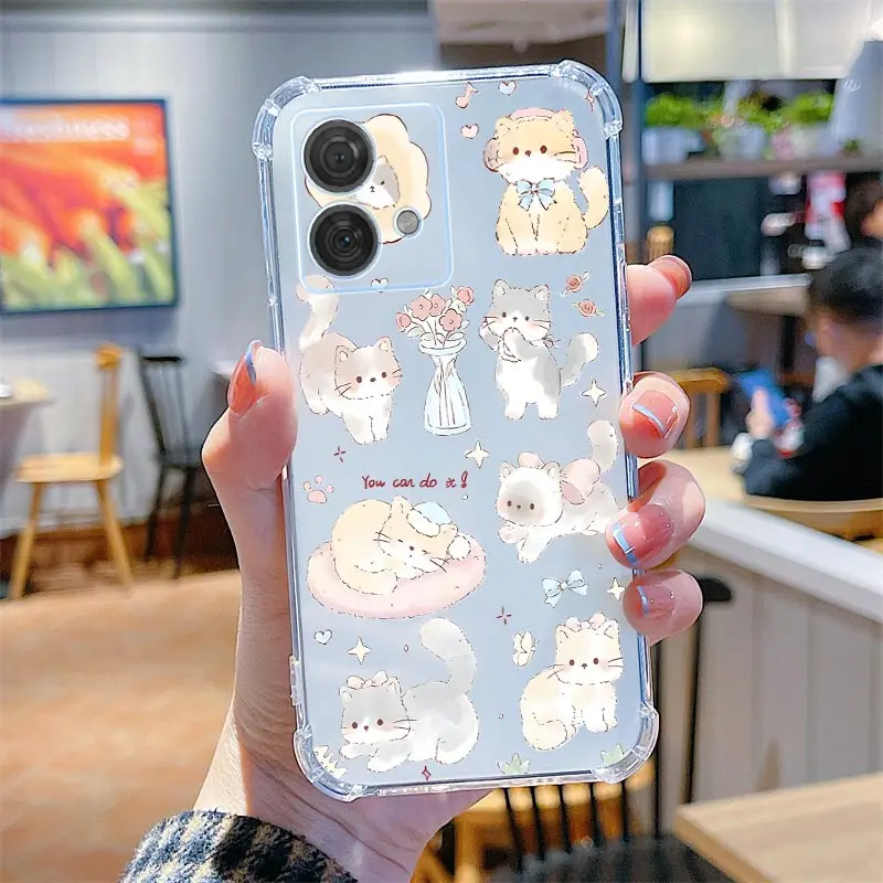 EDGE 40 Neo Happy Animal Transparent Phone Case For Motorola Moto Edge 40 30Pro 30Neo 30 50Pro 40Neo E20 E13 E22i E22 E32 Cover