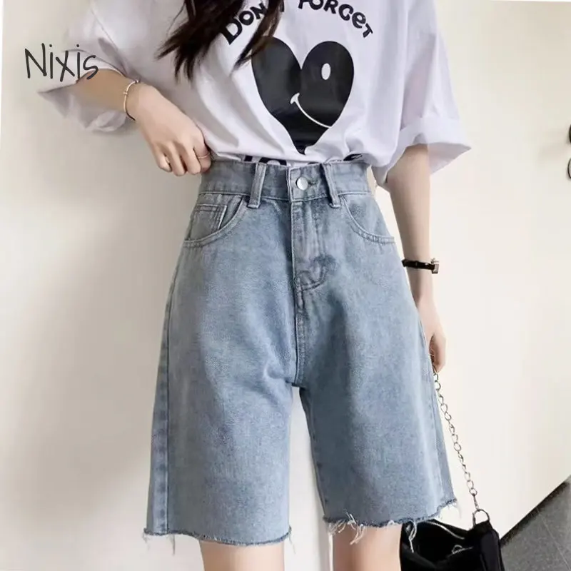 Summer Jeans Shorts for Women  Harajuku Vintage Denim Shorts Solid Casual Straight Half Pants Trendy Streetwear Female Clothing