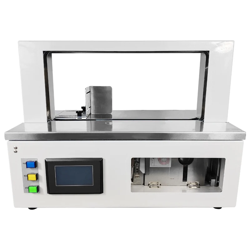 เครื่องรัดกระดาษกึ่งอัตโนมัติแบบใช้เครื่องกล  สำหรับรัดธนบัตร  ของใช้ในธนาคาร  ของใช้ทั่วไป  ใช้ระบบ PLC  ขับเคลื่อนด้วยมอเตอร์  ใช้สายรัด PP