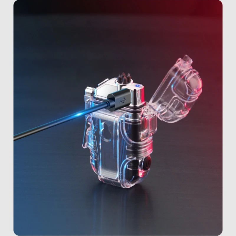 

Двухдуговая зажигалка с подсветкой, водонепроницаемая, с COB-подсветкой, импульсная, с зарядкой Type-C, аксессуары для курения, уличные беспламенные зажигалки