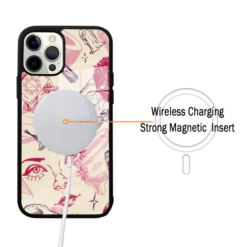 Pink Cat Skull Sorceress Witch Phone Case Glass For IPhone 16 15 Promax 14 13 Pro 12 11 Magnetic charging Covers image 3