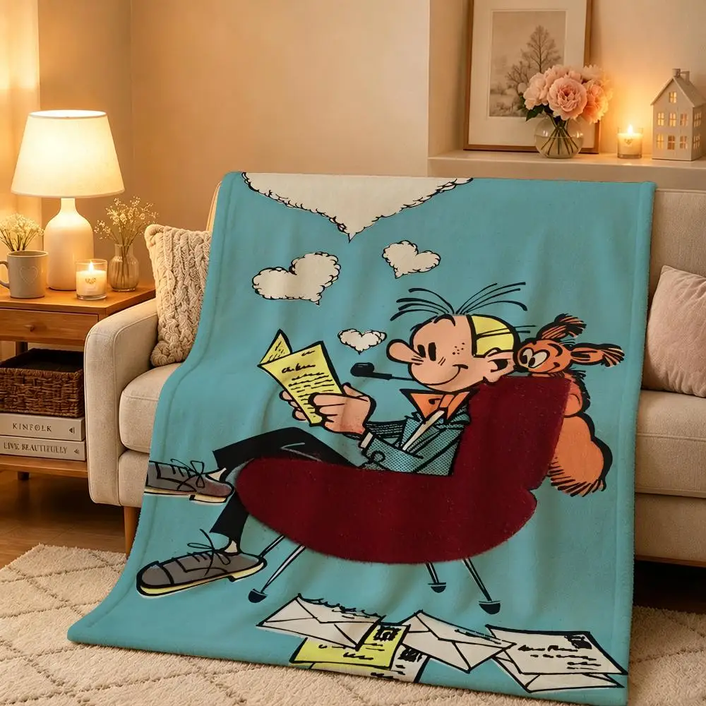 Manta de dibujos animados S-Spirou et Fantasio, cálida y suave, adecuada para dormitorio, sala de estar, sofá, cama, oficina, viajes, camping