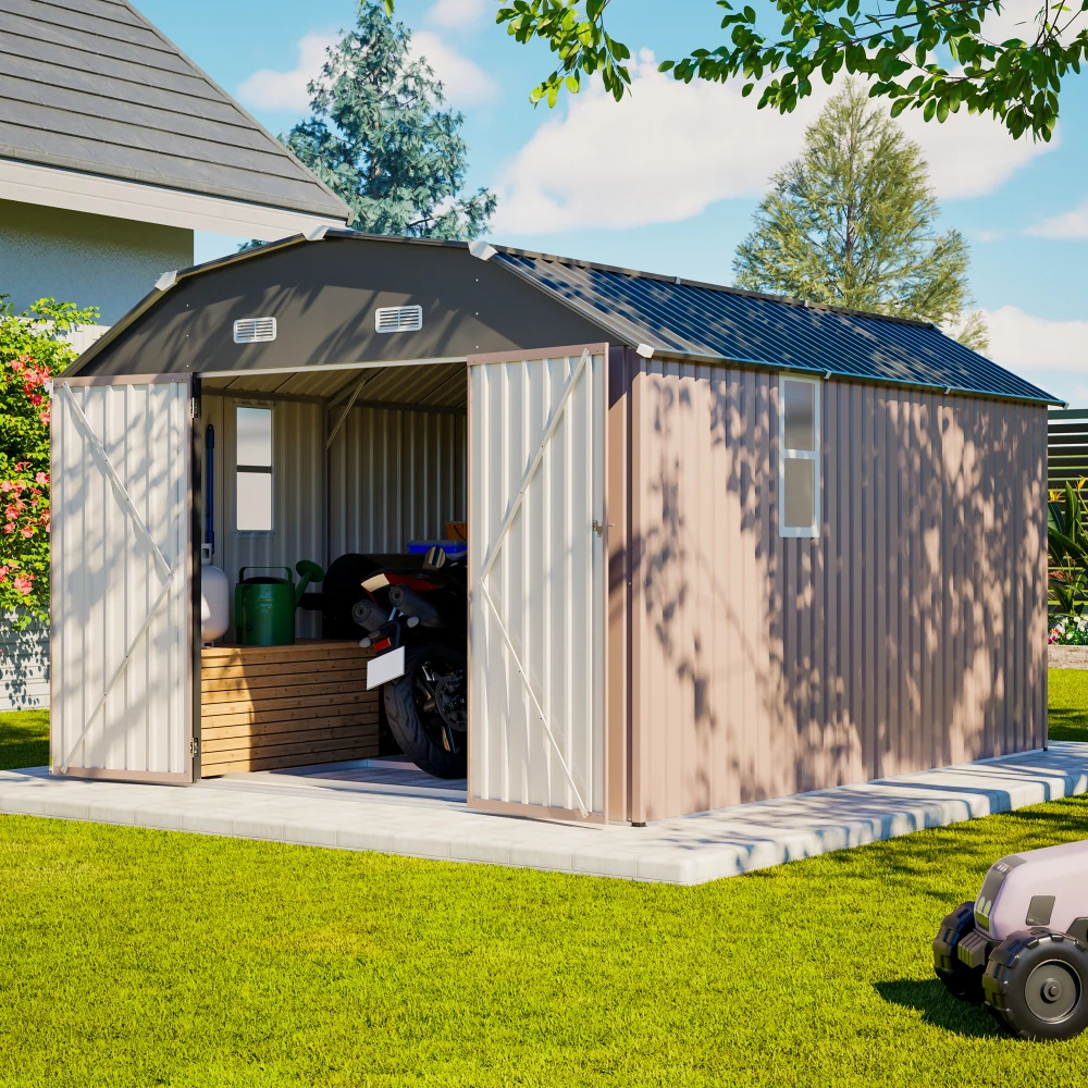 

10' x 12' Metal Outdoor Storage Shed with Floor Frame Kit Tool Shed Heavy Duty