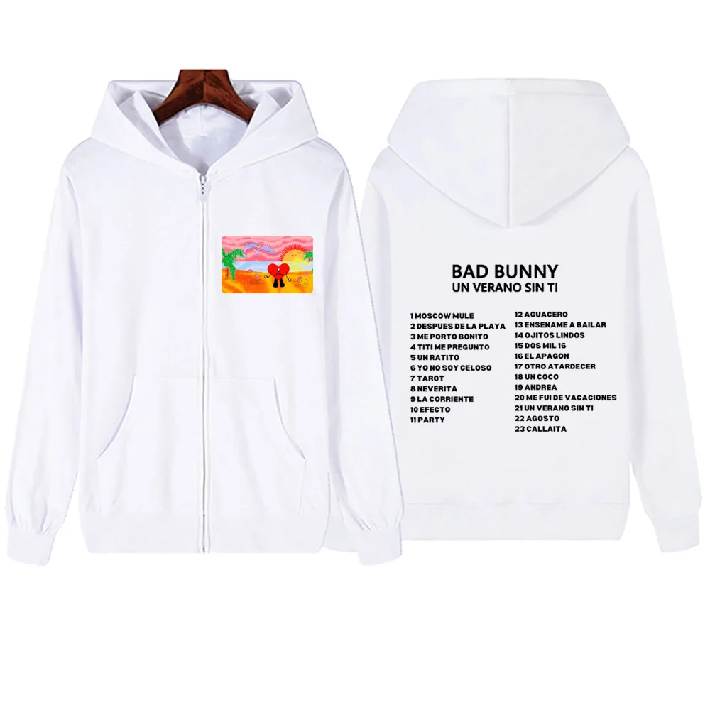 Un Verano Sin Ti Bad Bunny  2024 Zipper Hoodie Regular Pullover Tops Streetwear Music Fans Gift V-Neck Sweatshirts Unisex