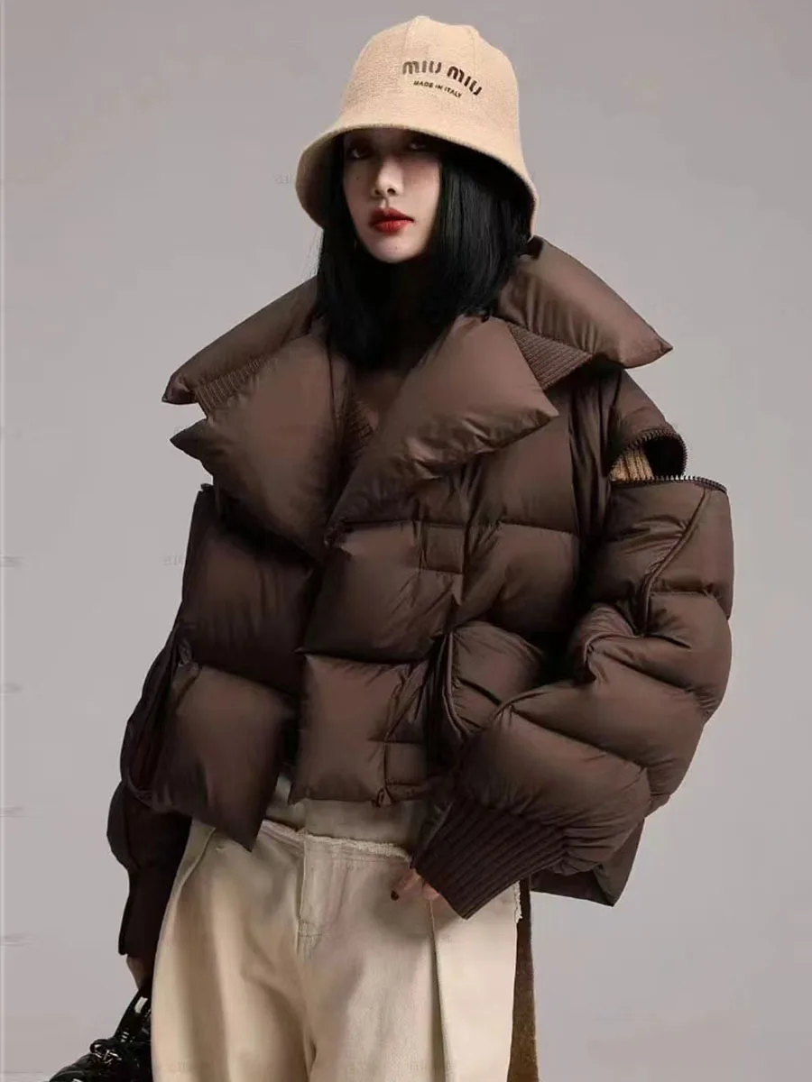 2024 Winter New Small Short Loose Fashion Big Collar Wind Bread Coat Thick Coat Down Jacket