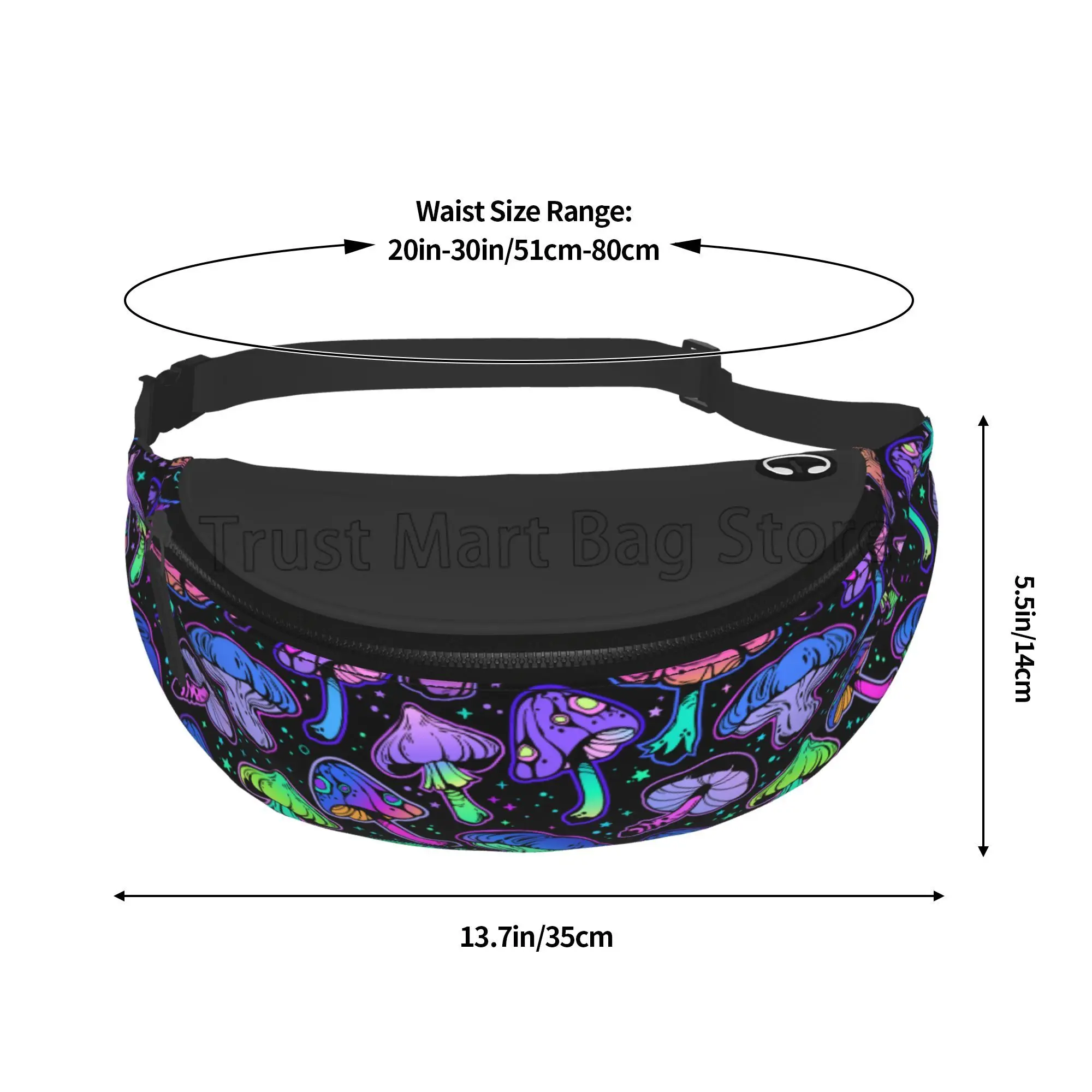 Psychedelic Mushrooms Fanny Pack for Men Women with Adjustable Belt Bag Casual Waist Pack for Travel Hiking Running Cycling