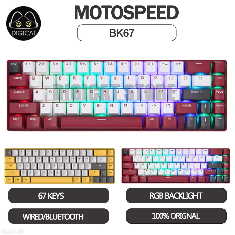 

Motospeed BK67 Mechanical Gamer Keyboard 67 Keys 2 Mode Bluetooth Wireless Keyboard RGB Backlit Gaming Keyboard For PC/Laptop