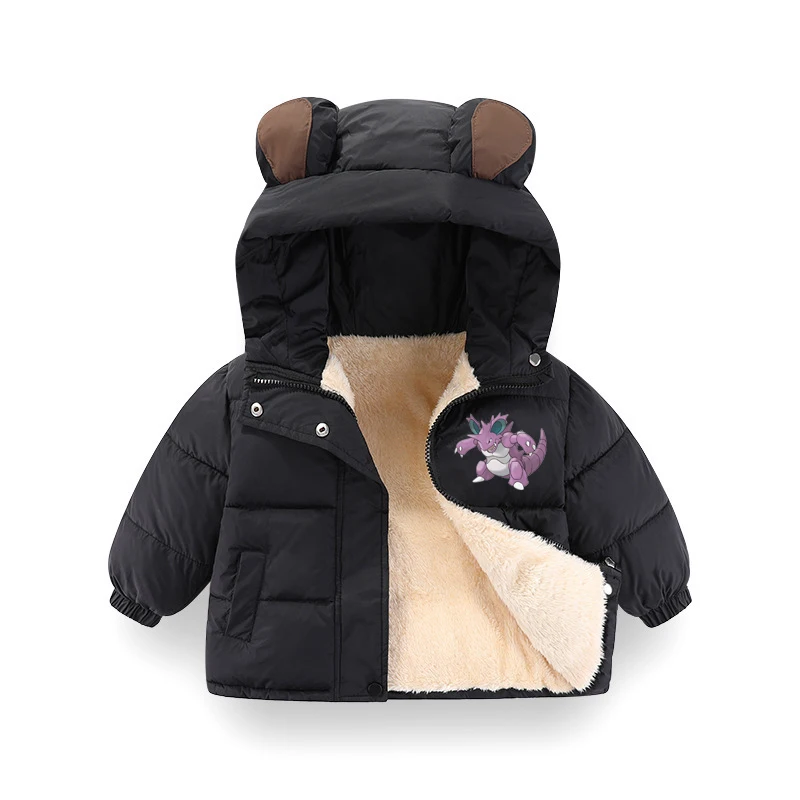 

Children's Winter Plush Jacket Thick Warm Zipper Hooded Coat Boys Girls Casual Ovrcoat with Rabbit Ear Design