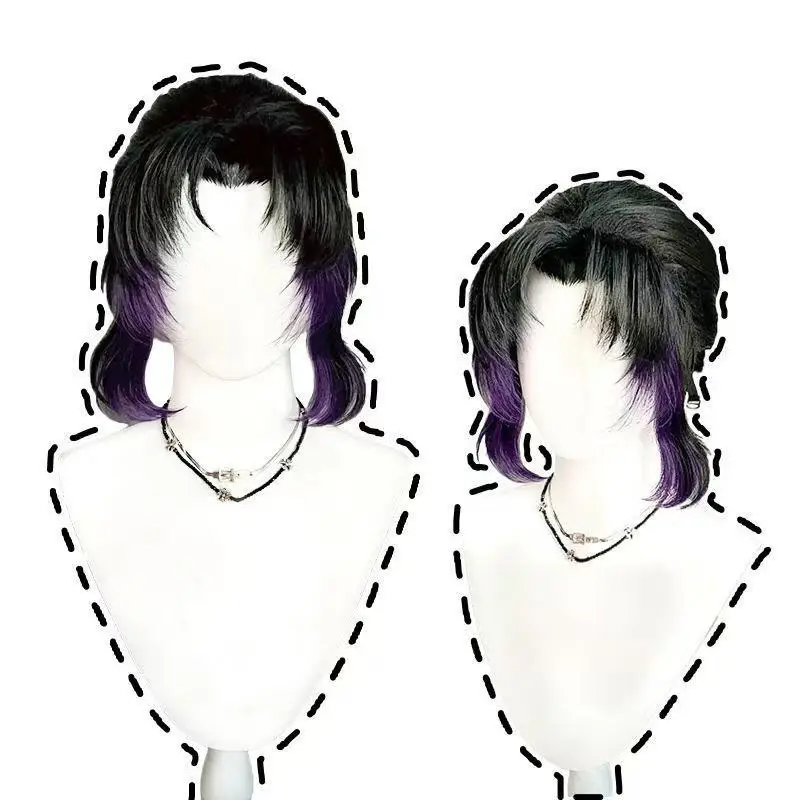 

1 piece of black purple gradient micro curly tied hair anime cosplay ghost blade butterfly ninja cos wig design