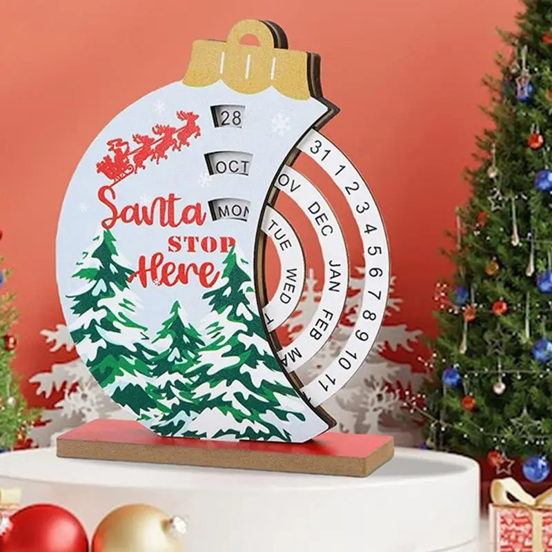 Christmas Perpetual Calendar | Manual Rotating Wooden Block Calendar | Santa Claus Bell Snowman Desk Calendar Decorative