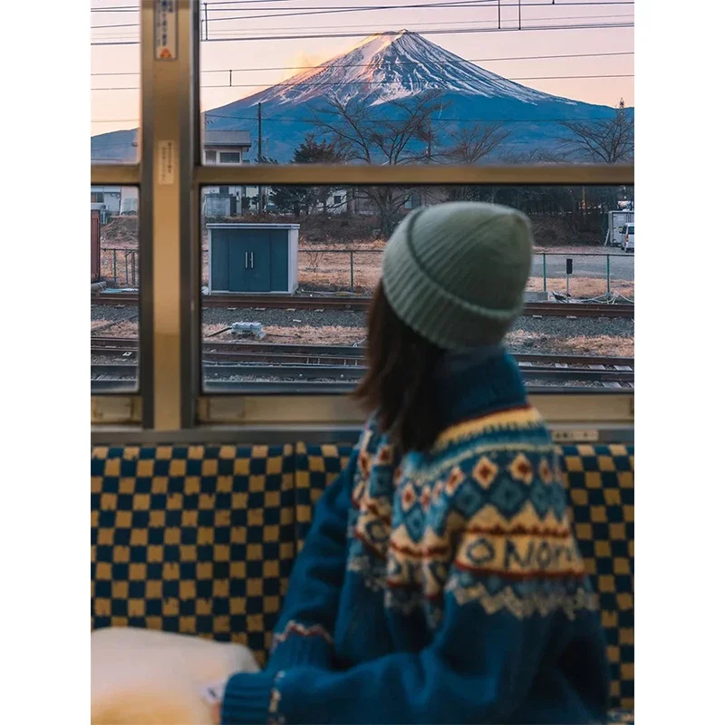 여성용 빈티지 프린트 니트 가디건, 일본 하라주쿠 스웨터, 겉옷, 겨울 미학적 긴팔 점퍼, 한국 니트웨어