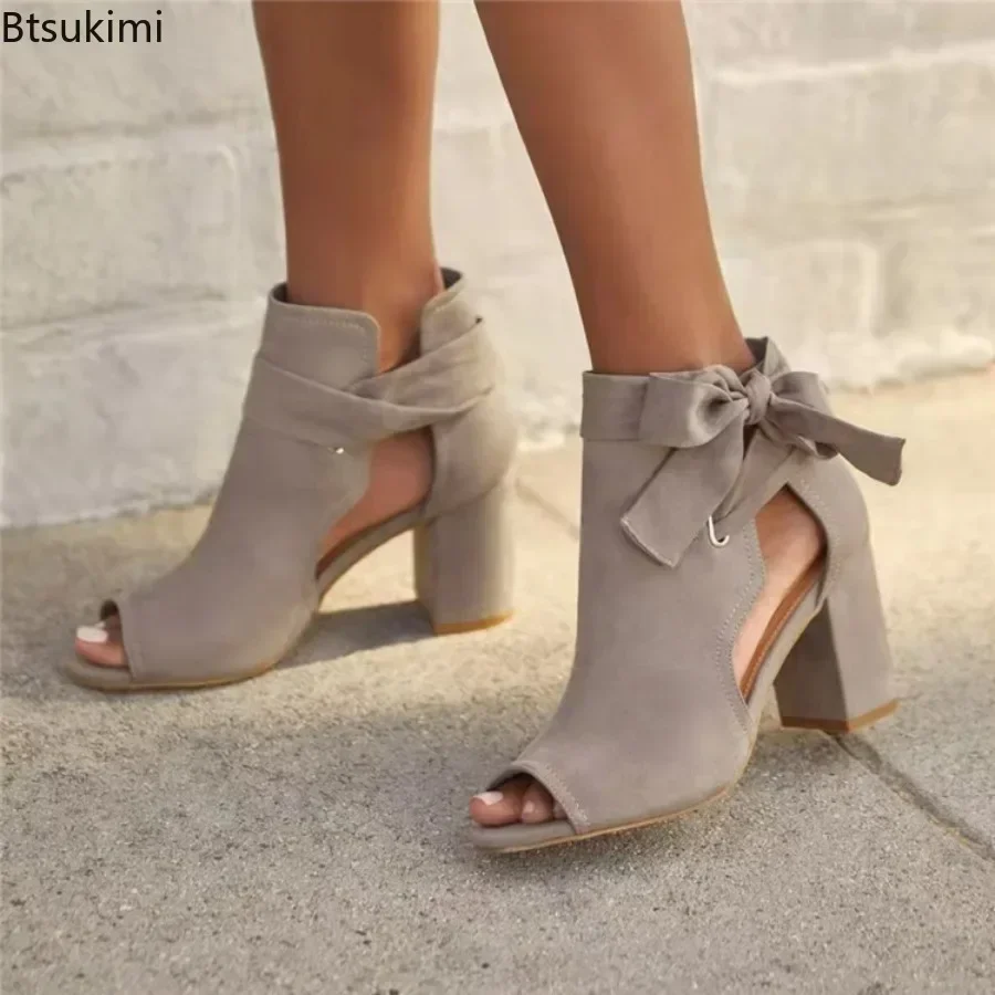 

Women's Summer Sandals Elegant Bow Peep Toe Ladies Buckle Strap Chunky Heel Sandals Female Dress Party Shoes Large Size 36-42