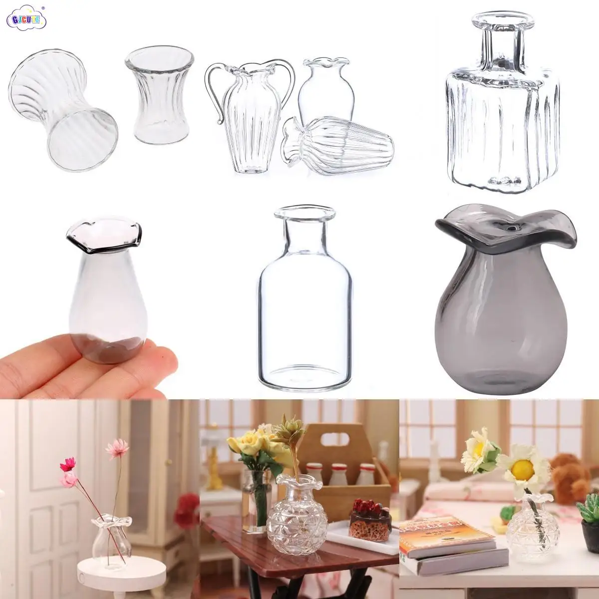 

1:12 Dollhouse Miniatures Simulation Glass Vase Transparent Flowerpot Ornament Bottle Model Home Scene Decor Accessories Toy