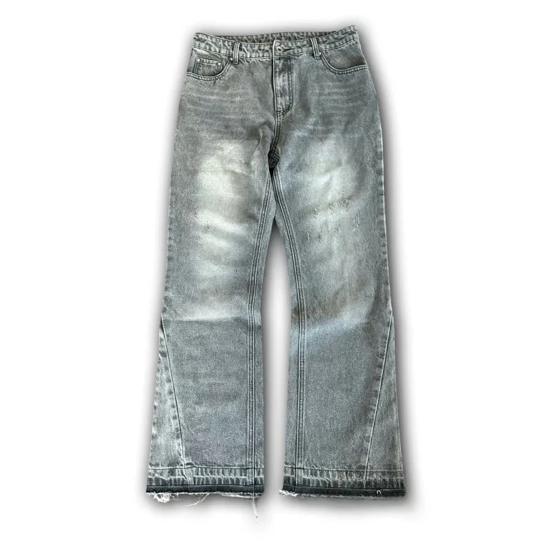 

Retro Y2K Flare Jeans Washed Distressed Dollar Embroidery Denim Men's Casual Trousers Non-shrinking Summer 2015 Nylon Fiber