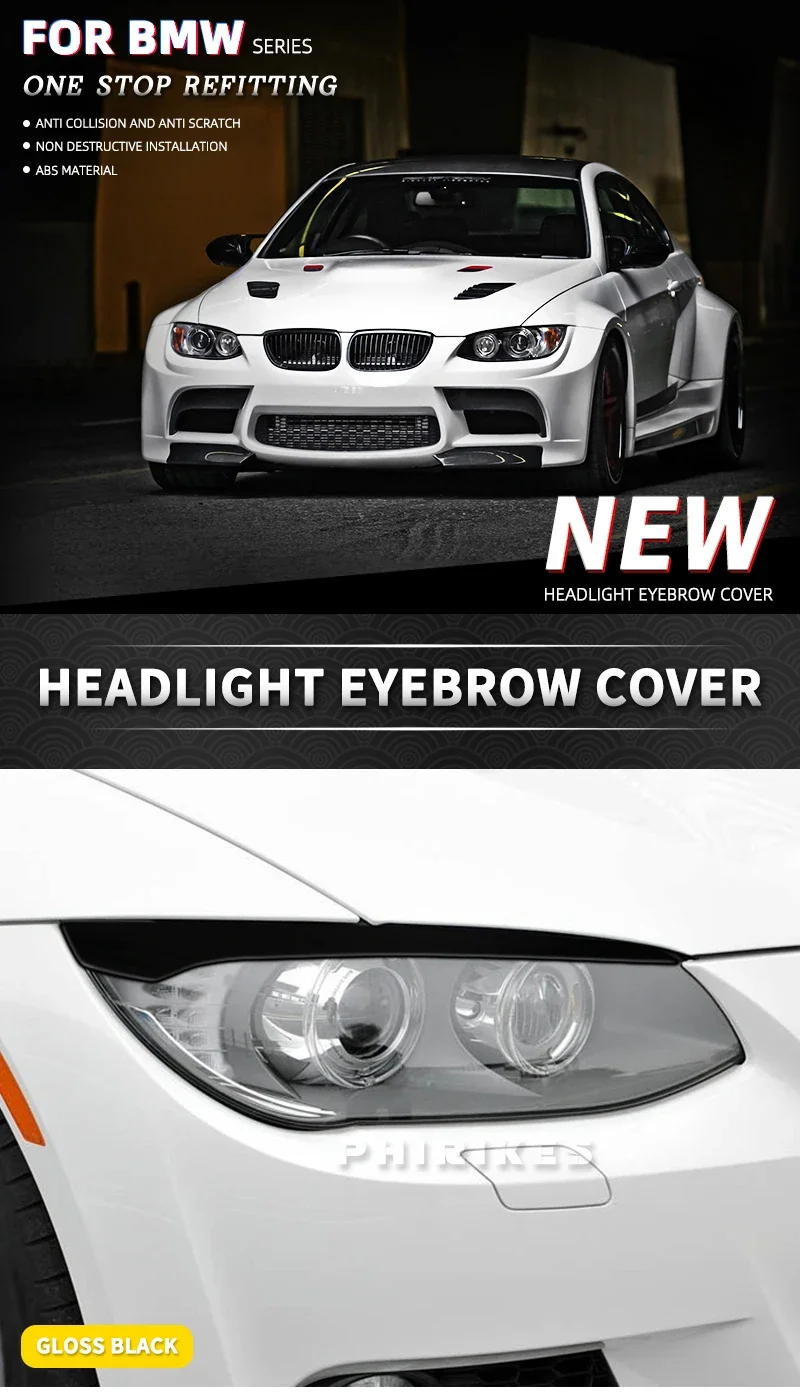 ABS Gloss Black Headlight Eyebrows Eyelid For BMW 3 Series E92 E93 3 Series 2007 2008 2009 2010 2011 2012 2013 2014