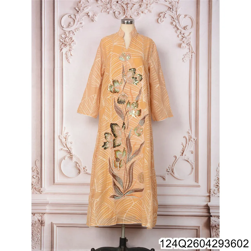 

2026 New Loose Embroidered Dress in Stock, Fashionable and Elegant Long Dress for Banquets and Parties 124Q26042936