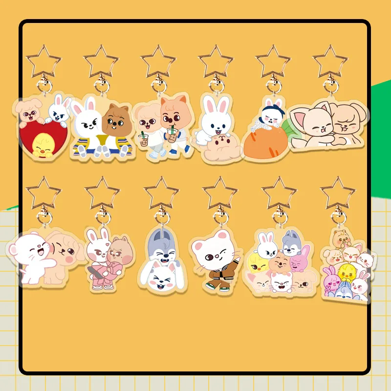 

Stray Kids Cute Cartoon Acrylic Phone Chain Keychain SKZOO Flash Doll Square Jar Wolf Cub Animated Smiling Face Expression