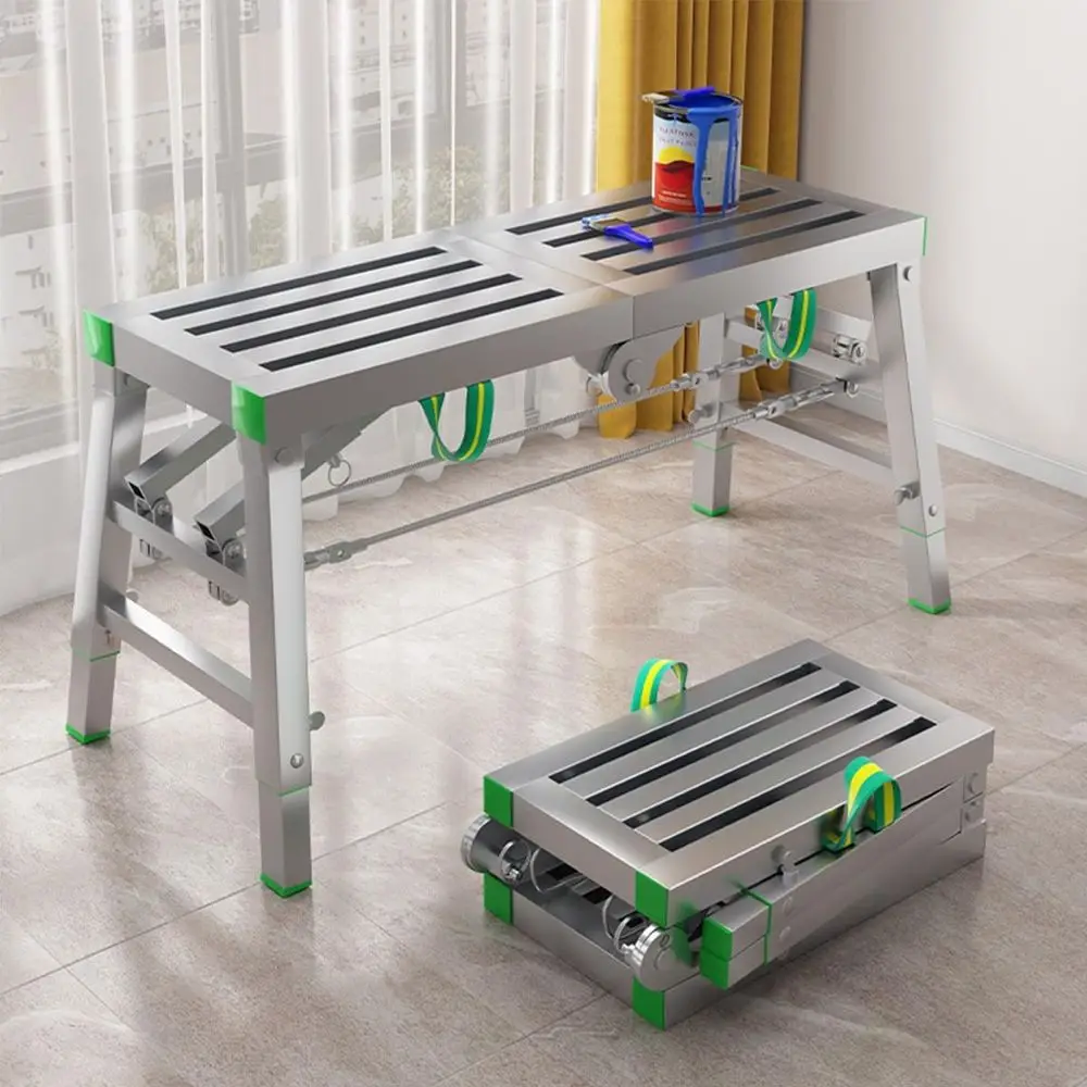 Adjustable Height Folding Scaffold Tower - 400kg Capacity, Multi-Use Work Platform Bench, 120x30cm