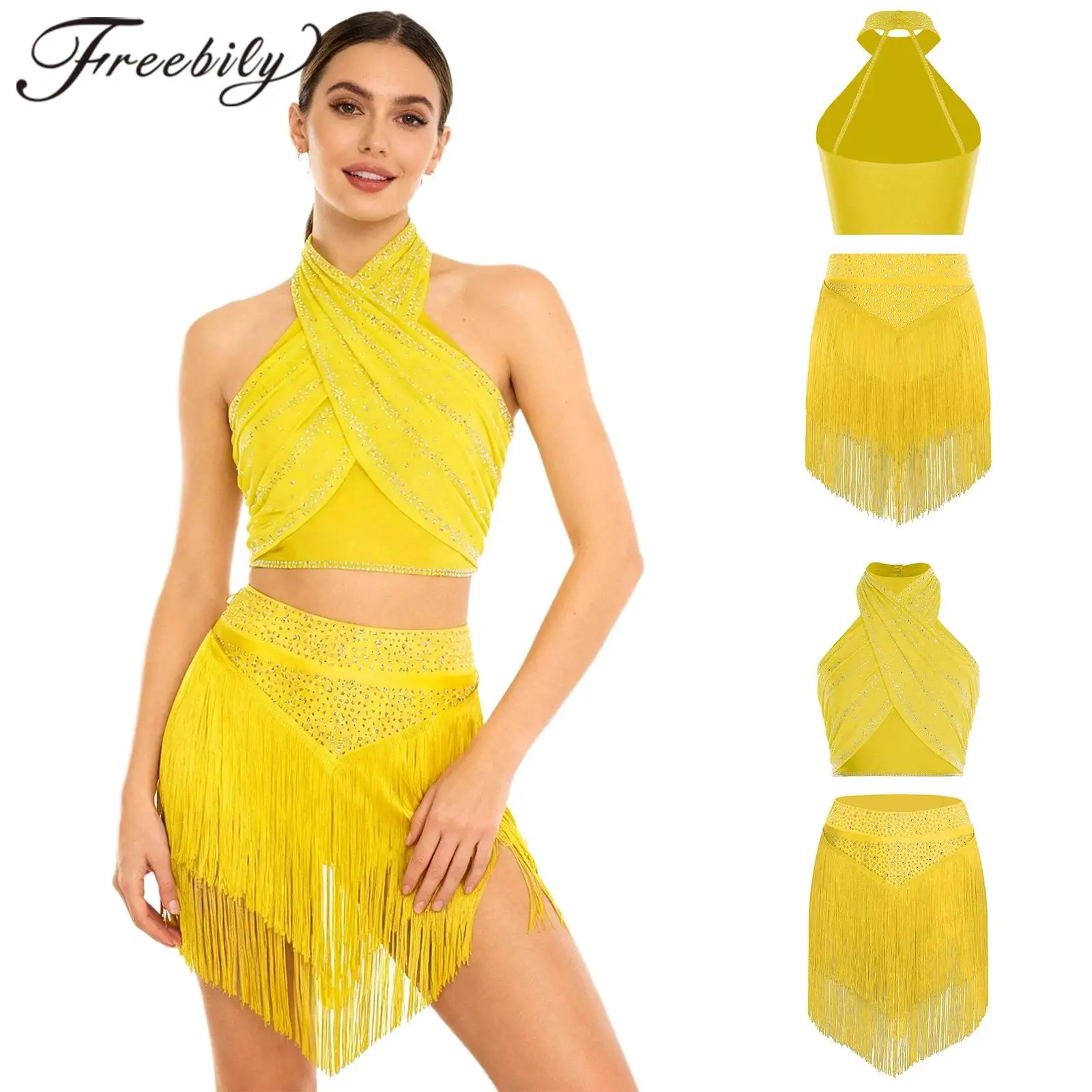 

Women Sheer Mesh Lyrical Ballet Latin Dance Outfits Tassel Leotard Dress Tango Dance Salsa Ballroom Costume Adults Dancewear