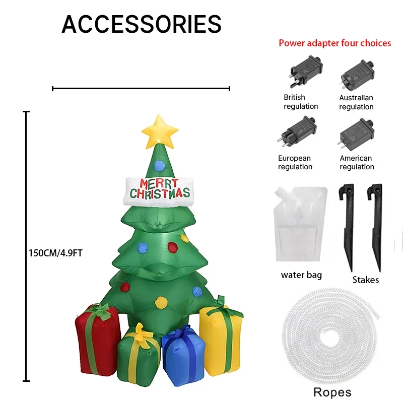 4.9FT LED Lighted Inflatable Christmas Toy Tree Decoration Xmas Yard Decor Colorful Balls Gift Boxes Home Ornament Xmas Gifts