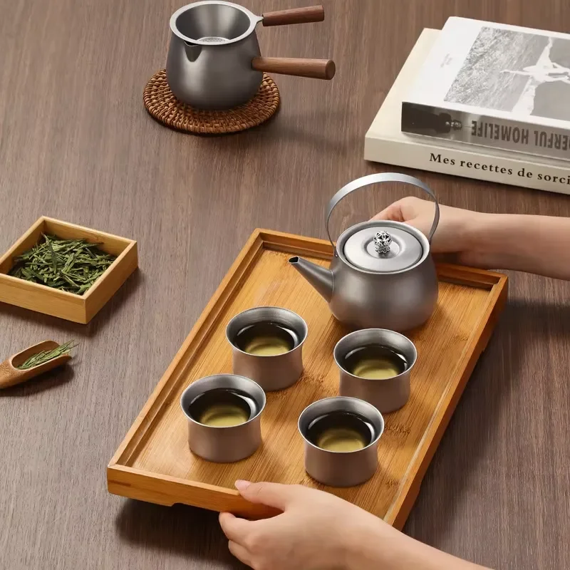 Modern Pure Titanium Tea Set Portable Teapot and Cup Eco Friendly Luxury Gift for Home Office Use High Quality Durable Design