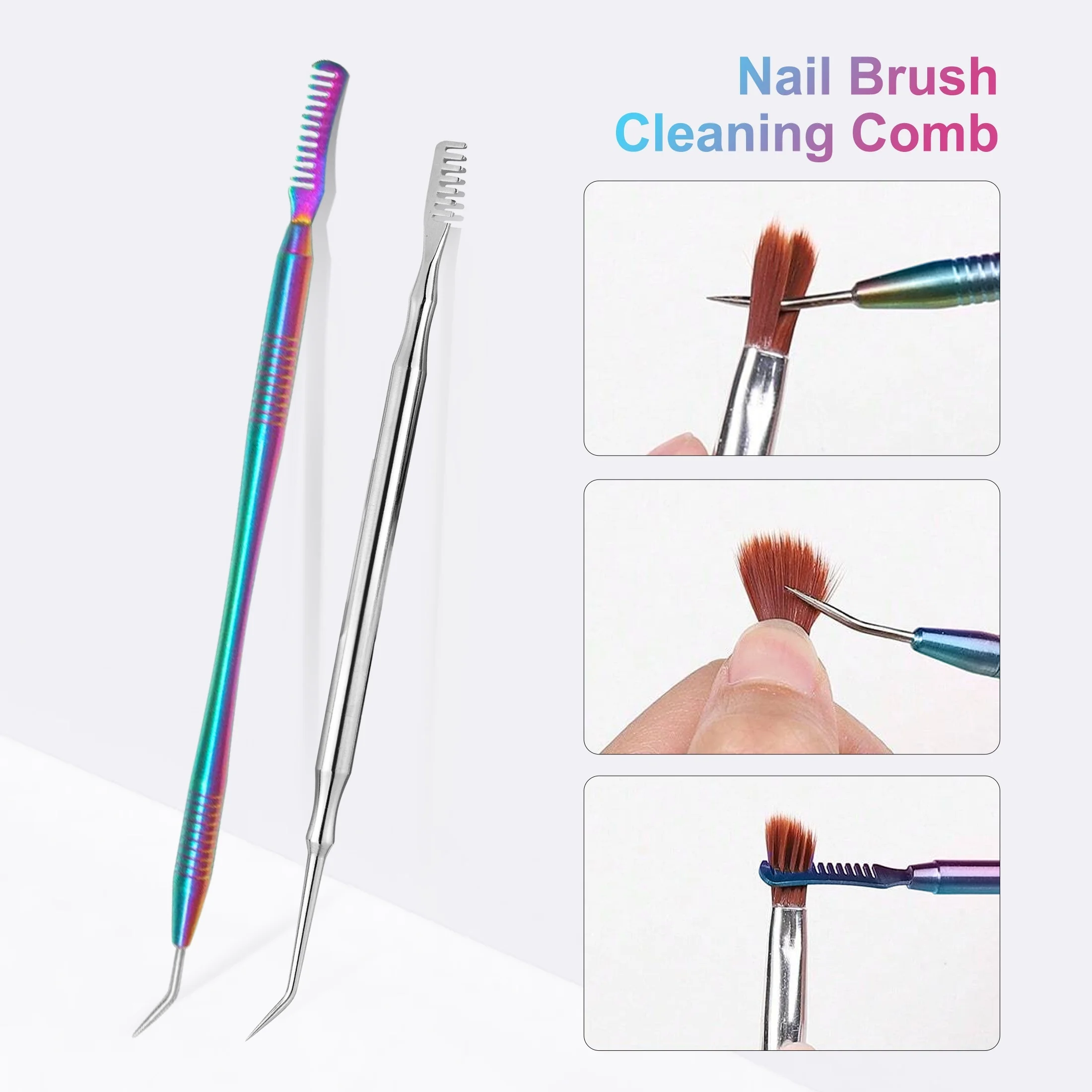 1 szt. Dwustronny szczoteczka do paznokci ze stali nierdzewnej, grzebień do czyszczenia, bez zapachu, narzędzie do pielęgnacji paznokci z żelem kryształowym