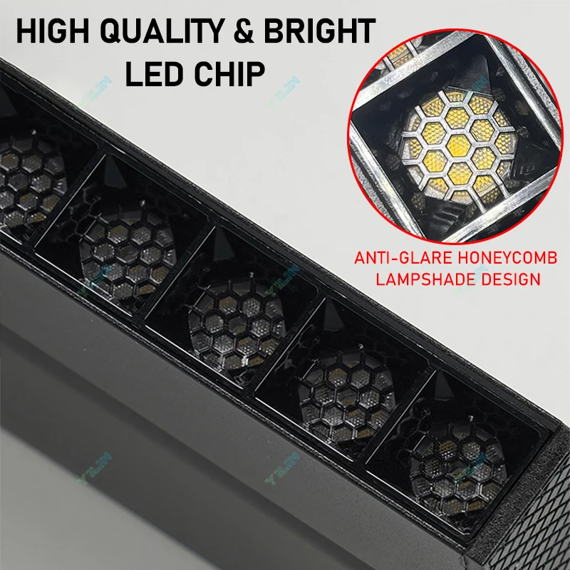 อัพเกรด Anti-Glare Magnetic TRACK Light 48V LED Grille โคมไฟน้ําท่วมโคมไฟเพดานรางรางสายไม่มีไฟหลักการออกแบบแสงสว่าง