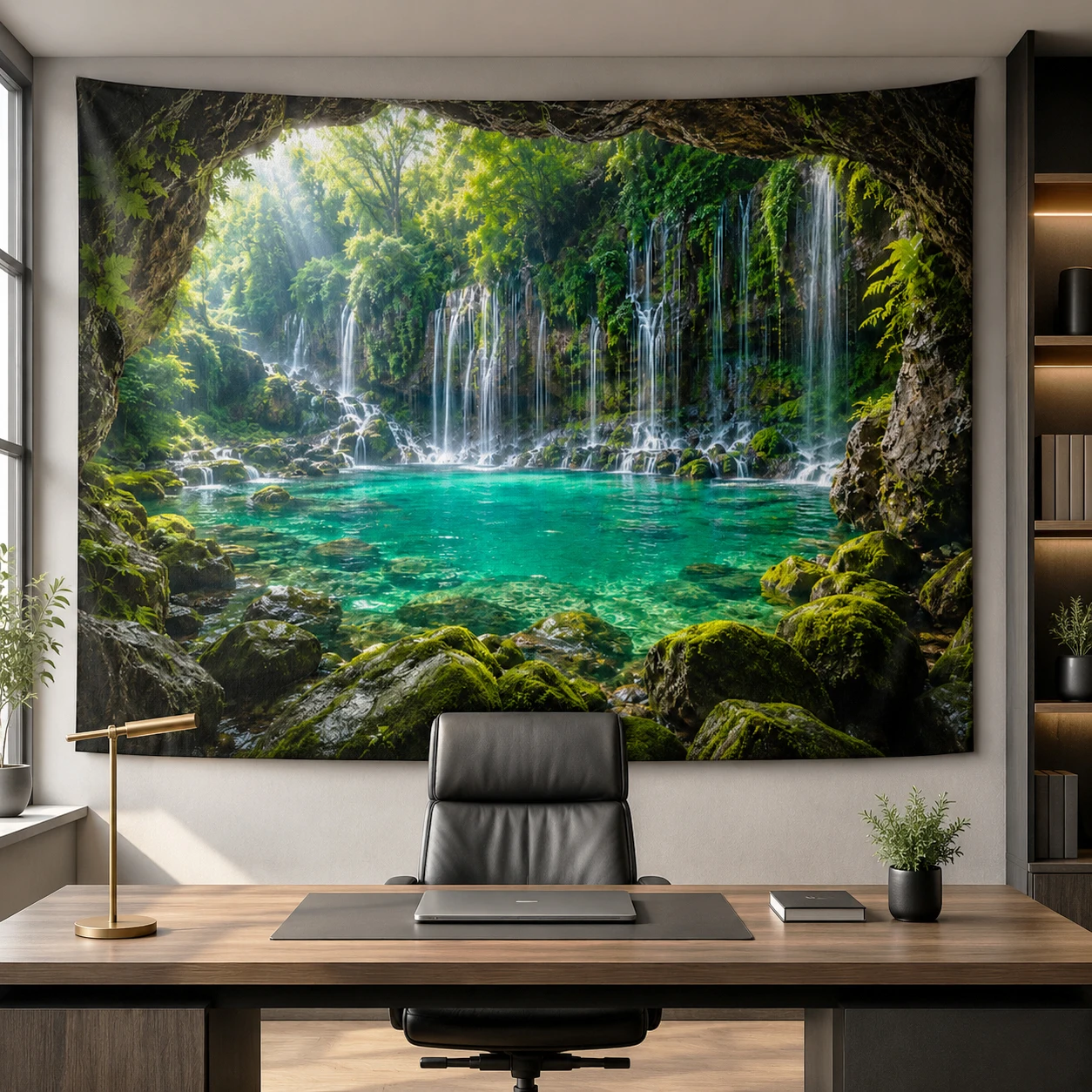 Green Forest Landscape Tapestry Wall Hanging Large Nature Waterfall Scenery Tapestries Aesthetic Room Decor for Bedroom
