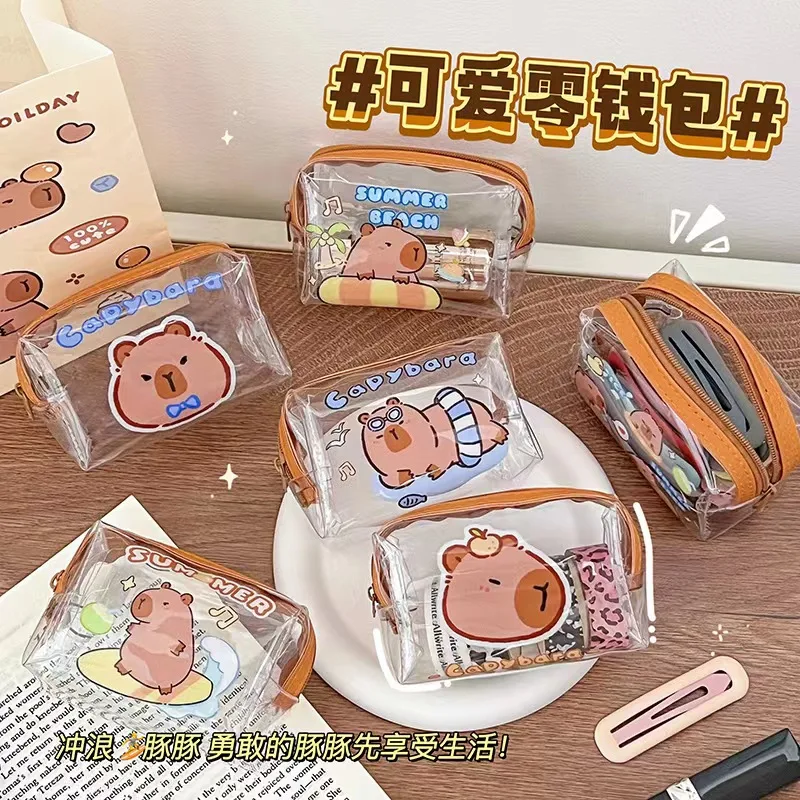 Cartoon Capybara Mini Zipper Pouch Stationery Storage Bag Lovely Cartoon Jelly Wallet Cosmetic Bag Coin Purse PVC Coin Purse