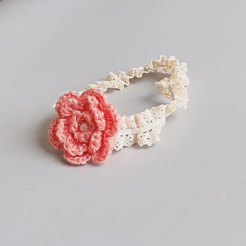 10pcs Crochet Floral Newborn Headbands Solid Flower Soft Hairbands Fashion Headwear Boutique Hair Accessories for Girls