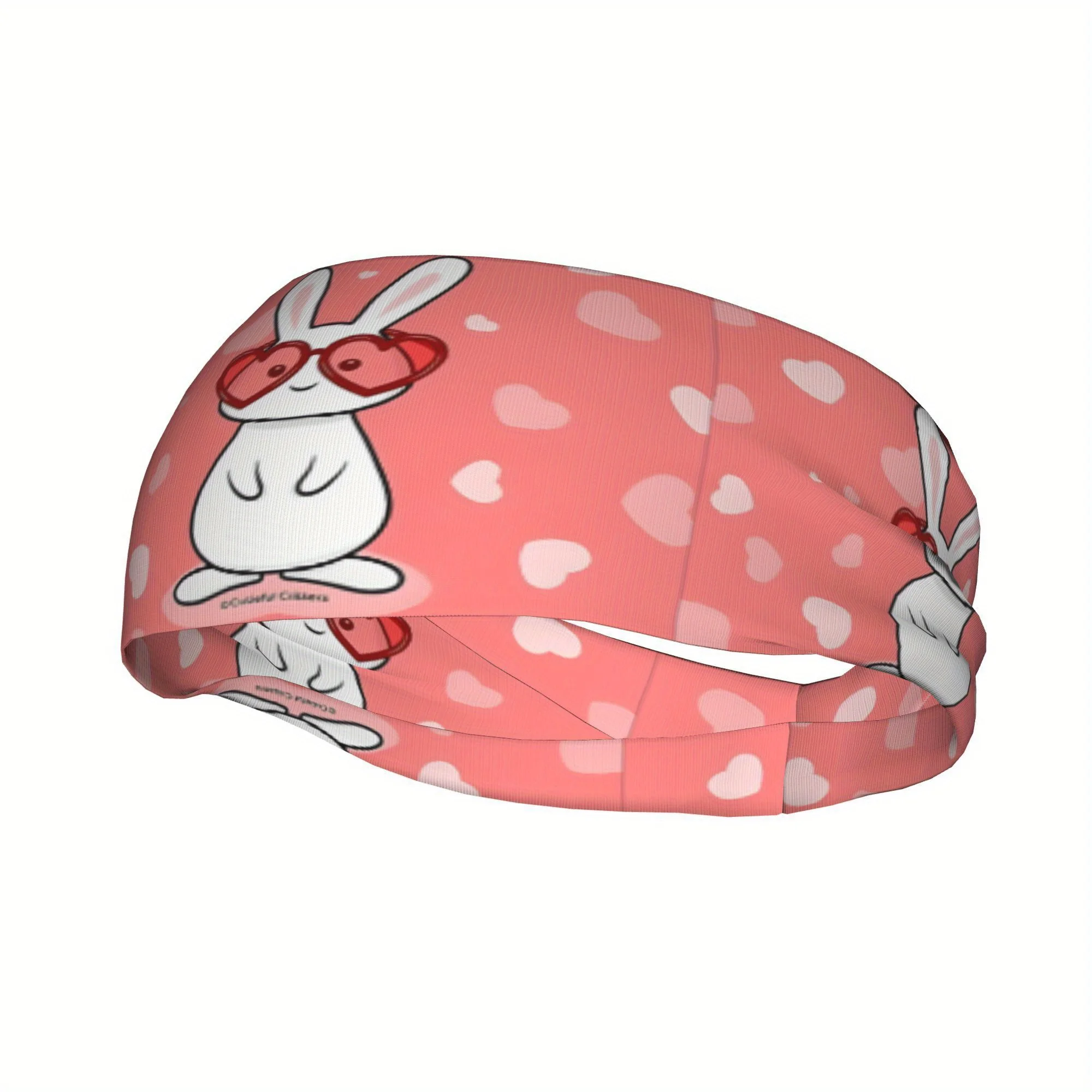 

Симпатичная повязка на голову с зайчиком и очками-сердечками, спортивная, влагоотводящая, дышащая, из полиэстера, идеально подходит для занятий спортом и йогой, розовая с сердечками