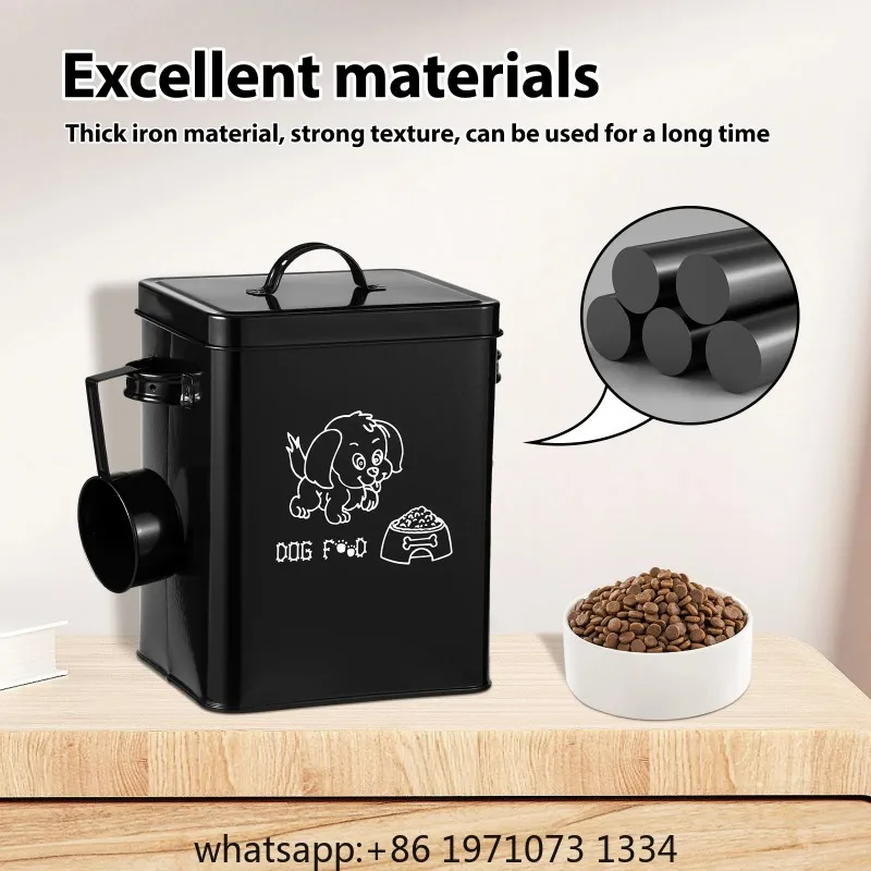 Pet Food Storage Box Metal Dog Food Storage Container Large Capacity Sealing Square Cat Food Organizer with Lid and Spoon