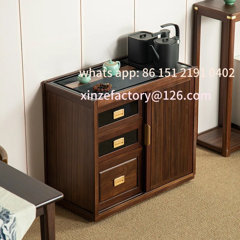 خزانة شاي من خشب الجوز الأسود الاسكندنافي قابلة للتخصيص، غلاية قهوة الباكليت المتنقلة من الخشب الصلب، تخزين طاولة جانبية متكاملة #2