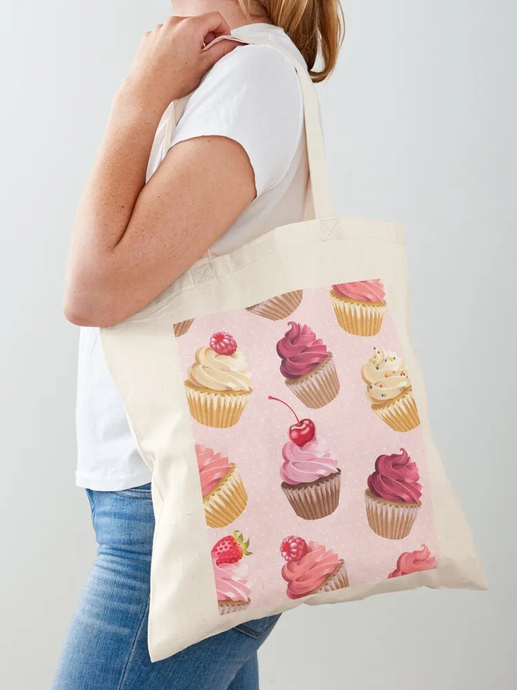 Delicious Pink Retro Cupcakes Tote Bag Women's shopper bag bags woman 2025 tote bag men tote men's