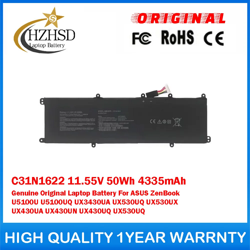 C31N1622 11.55V 50Wh 4335mAh Genuine Original Laptop Battery For ASUS ZenBook U5100U U5100UQ UX3430UA UX530UQ UX530UX UX430UA