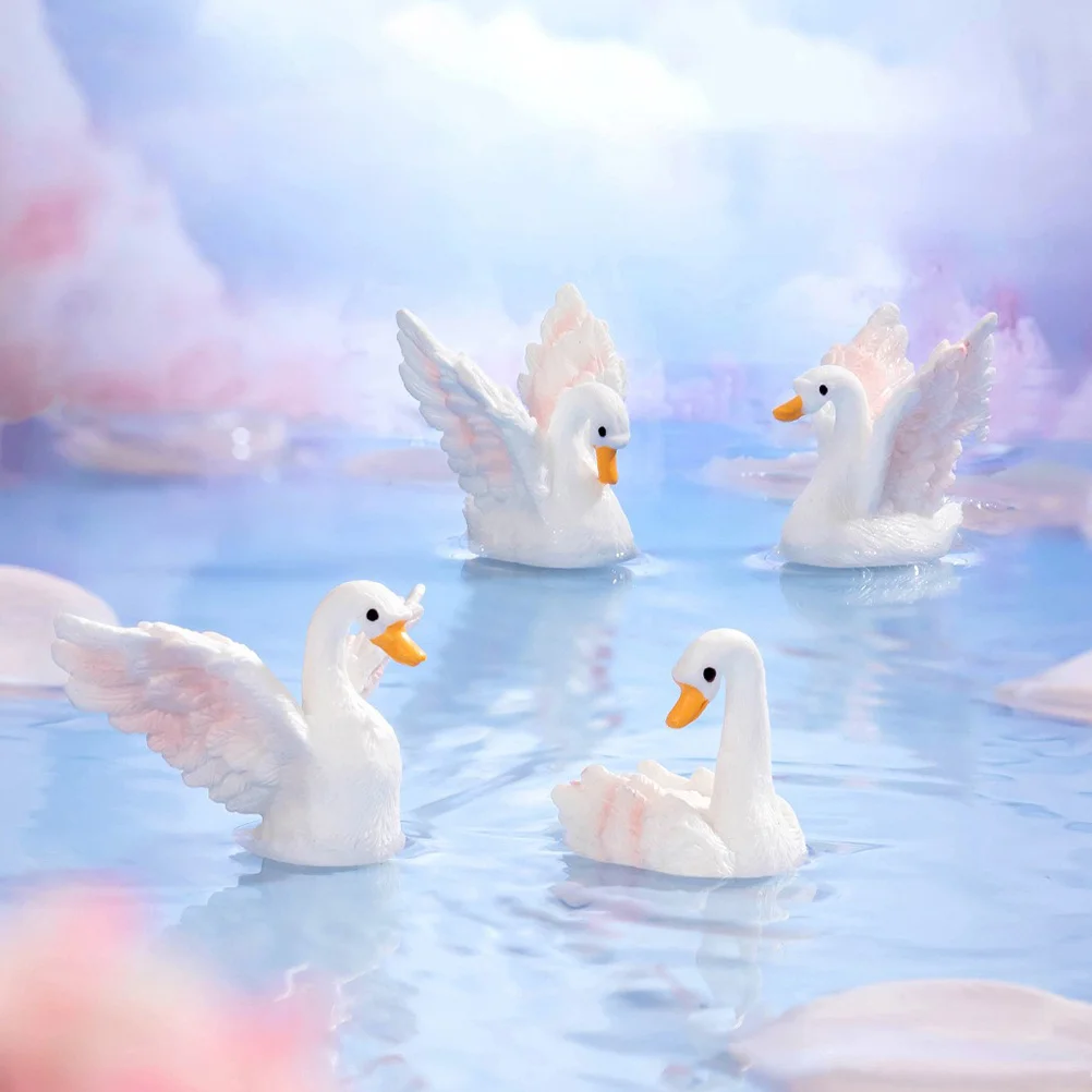 8 قطع تماثيل بجع صغيرة من الراتنج لتزيين الحدائق الخيالية والتراريوم وتزيين الكعك وترتيب الطحالب