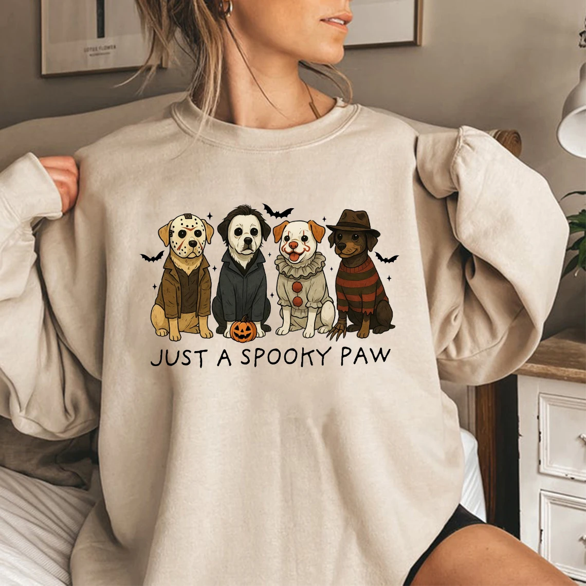 

Just A Spooky Paw Sweatshirt Fun Halloween Dog Graphic Hoodies Unisex Long Sleeve Sweatshirts Halloween Horror Dog Hoodie Tops