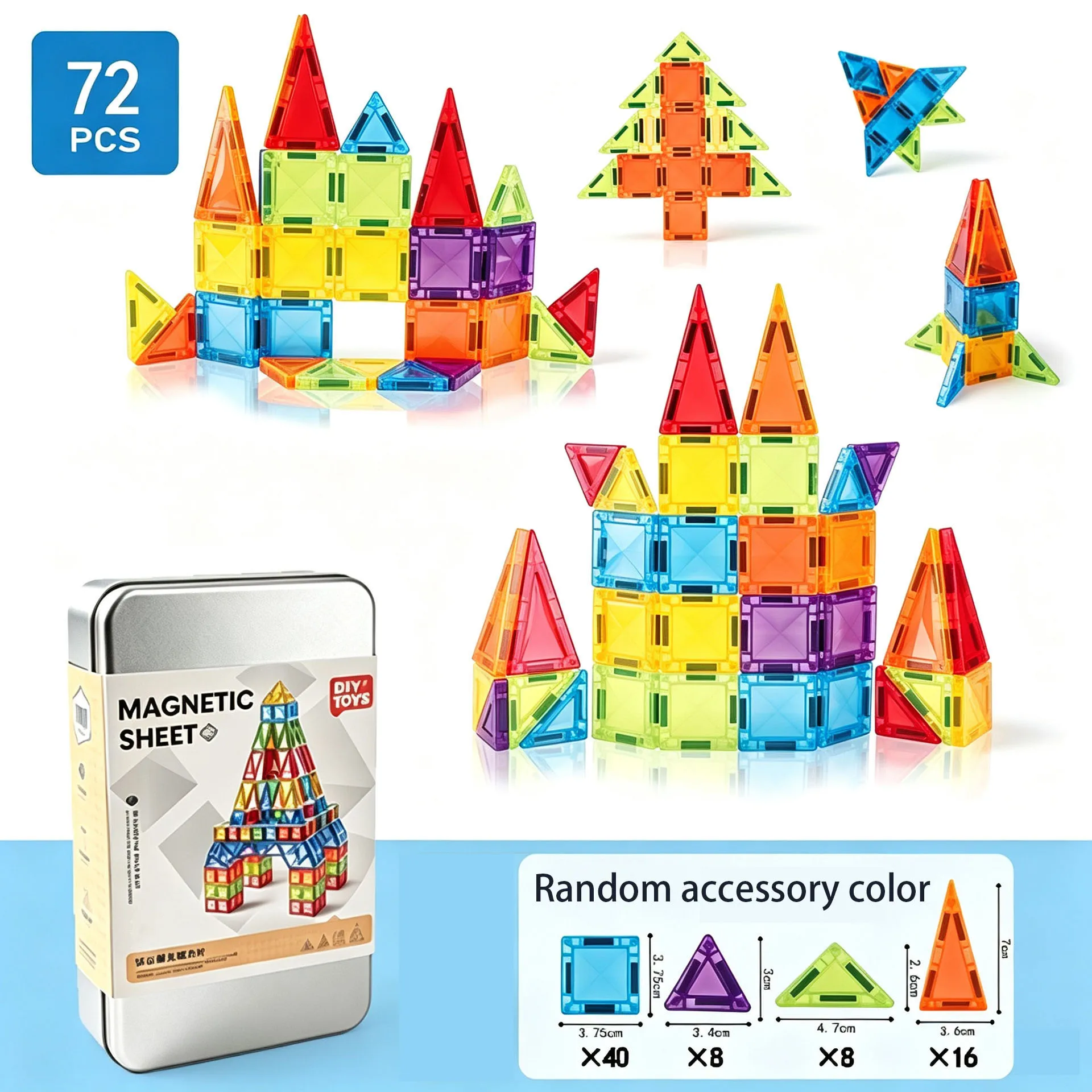 Multiple Models Magnetic Building Blocks Toys With Metal Box, Easy Portability Storage, Family Interaction, Christmas Gifts
