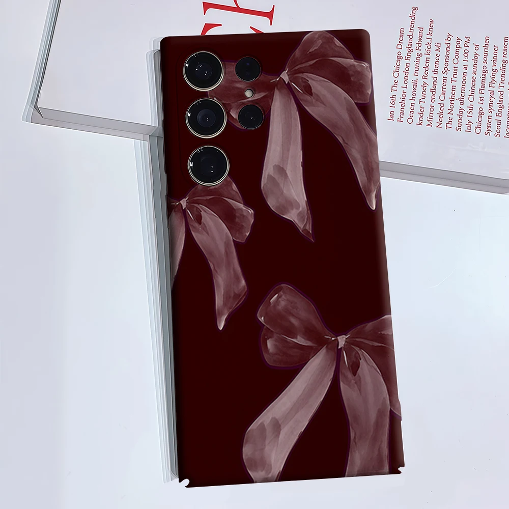Burgundy Base Ink Phone Case for Samsung Galaxy S26 S25 Ultra S24 S23 Ultra Plus Glossy Double-layer Back Cover